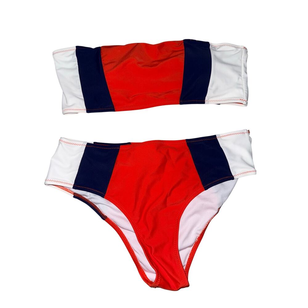 Cupshe Orange Navy White Color-Block Two-Piece Bikini - Picture 3 of 8